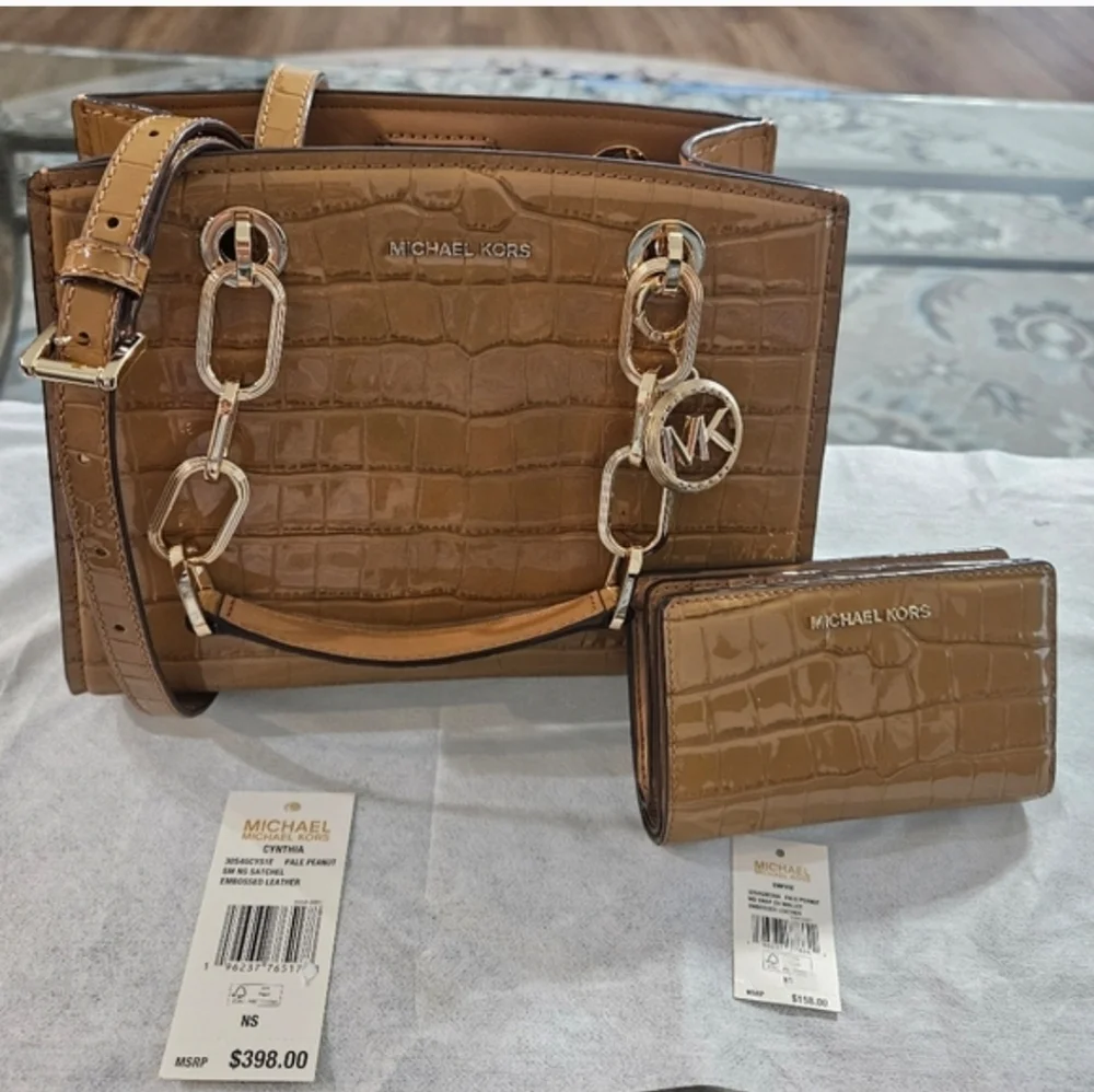 NWT Michael Kors Cynthia Small Croc Embossed Leather Satchel & Wallet Set - Picture 10 of 15